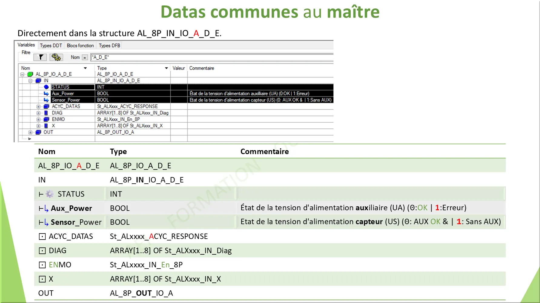 Datas communes au maître